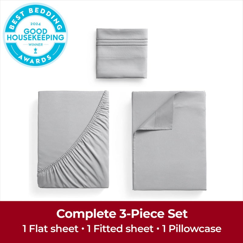 Mellanni Extra Deep Twin XL Sheets - 3 PC Iconic Collection Bedding - Hotel Luxury, Ultra Soft, Cooling Bed Sheets - Wrinkle, Fade, Stain Resistant (Twin Extra Long, Light Gray) - Image 4